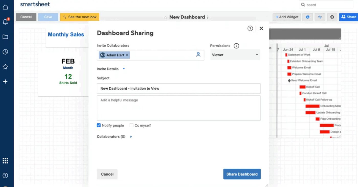 Smartsheet dashboard