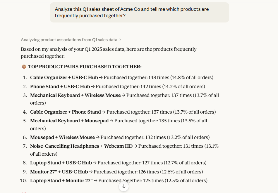 Claude drawing analysis from rows of Excel data : how to use Claude for spreadsheet analysis