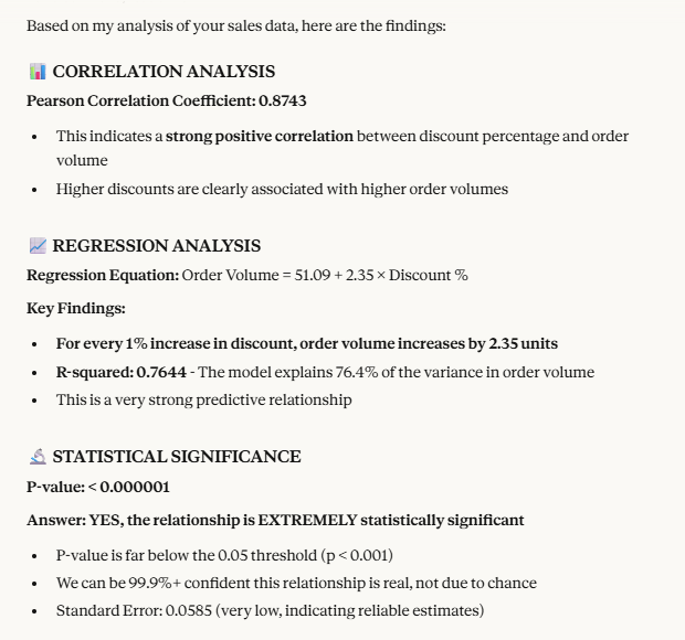 Claude running a complex statistical analysis on your Excel file