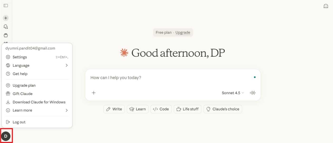 Tap your profile icon (avatar or initials) in the bottom-left corner to open the side menu