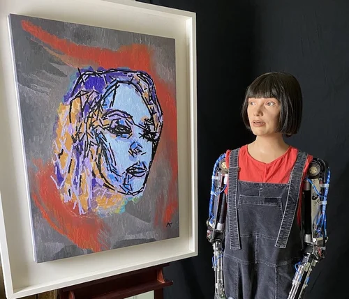 Ai-Da with her artwork