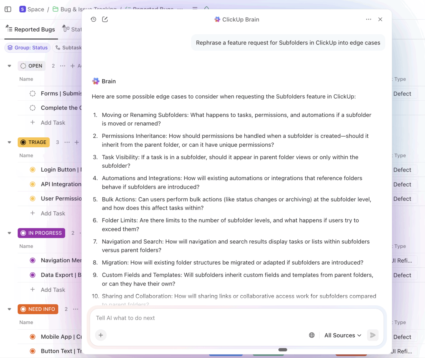 ClickUp Brain: ai tools for growth leadership