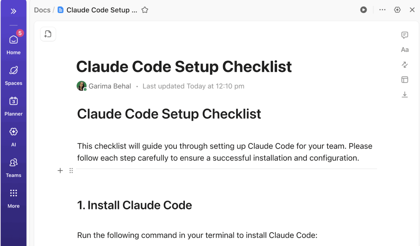 Build your Claude prompt library in ClickUp Docs