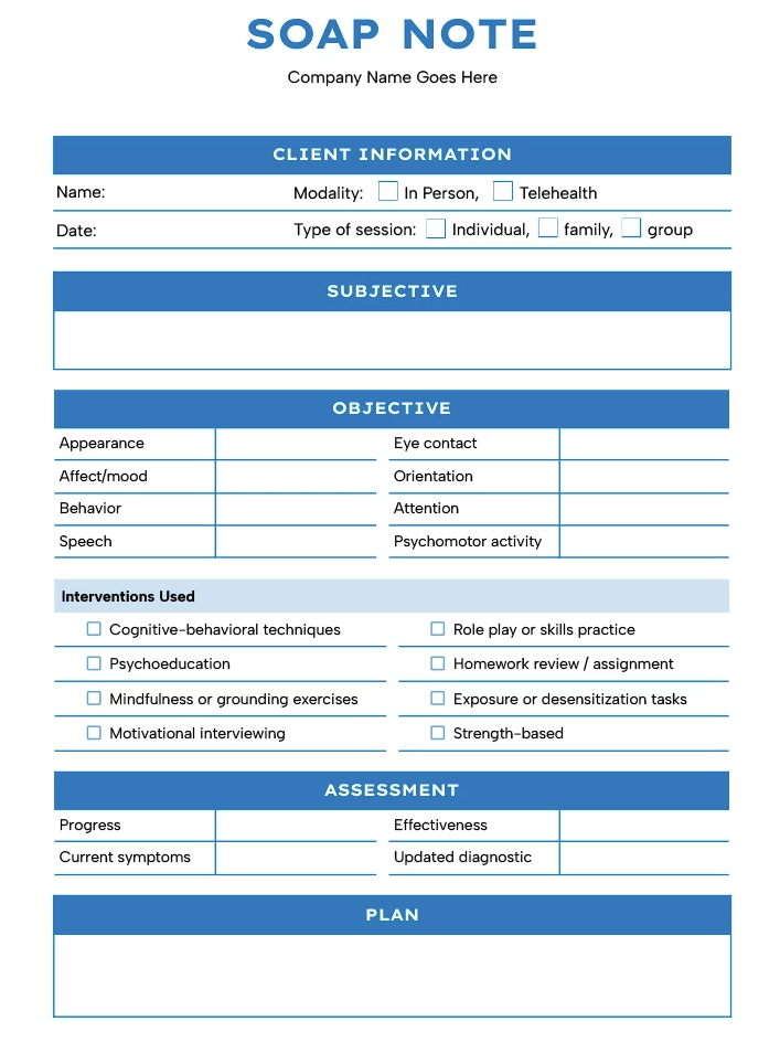 Client Therapy Session Tracker Template: Goodocs soap note template