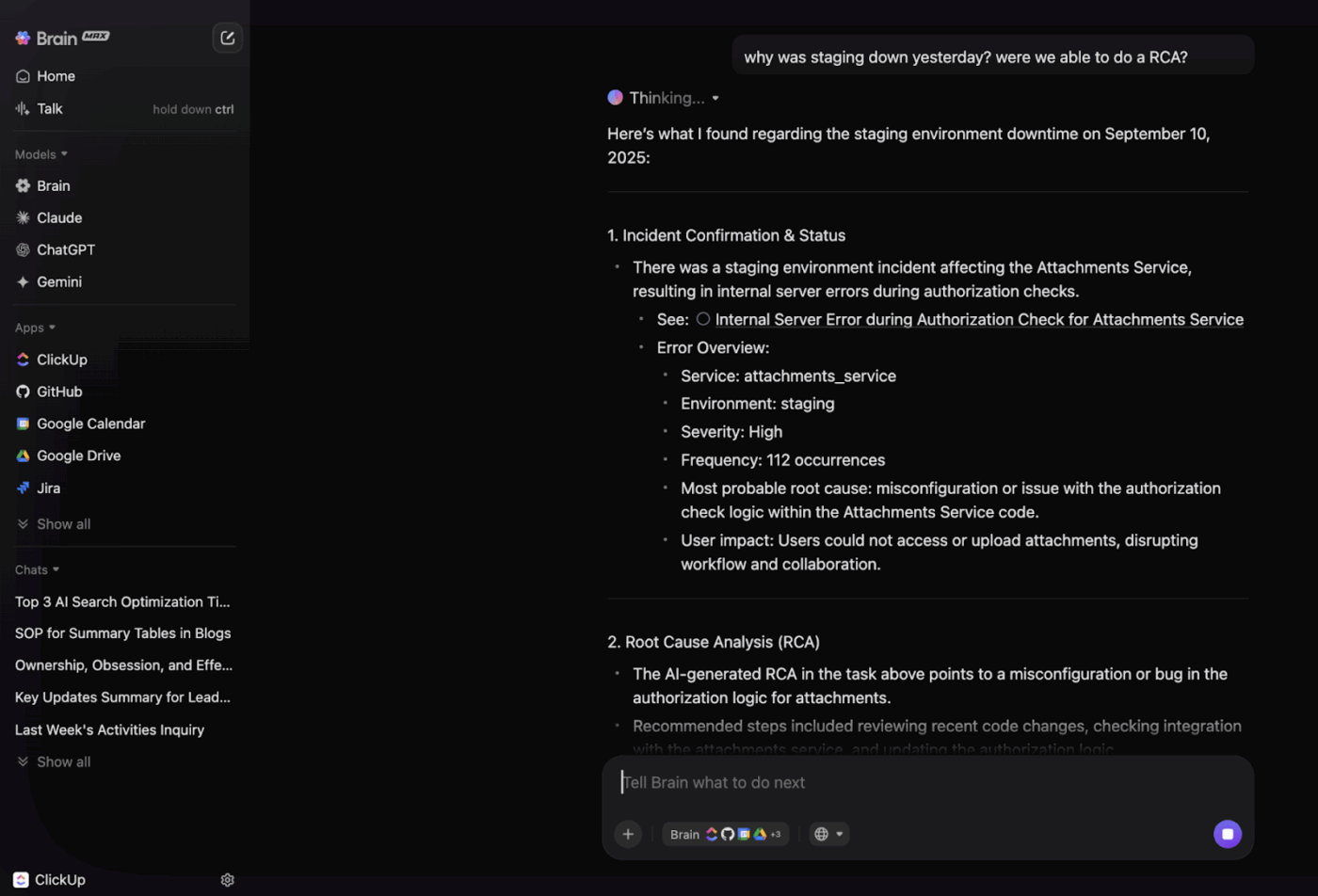 ClickUp Brain : ai tools for engineering leadership