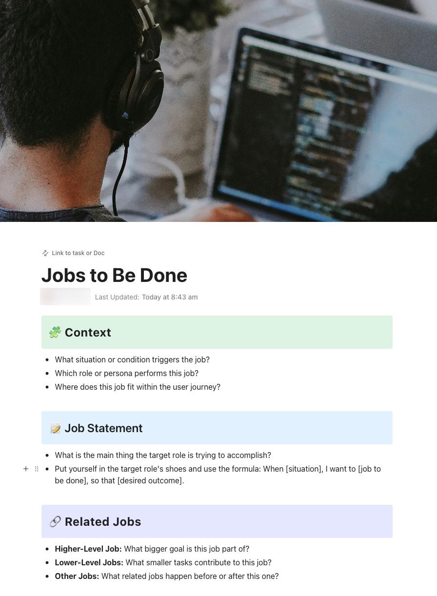 Jobs To Be Done Template by ClickUp