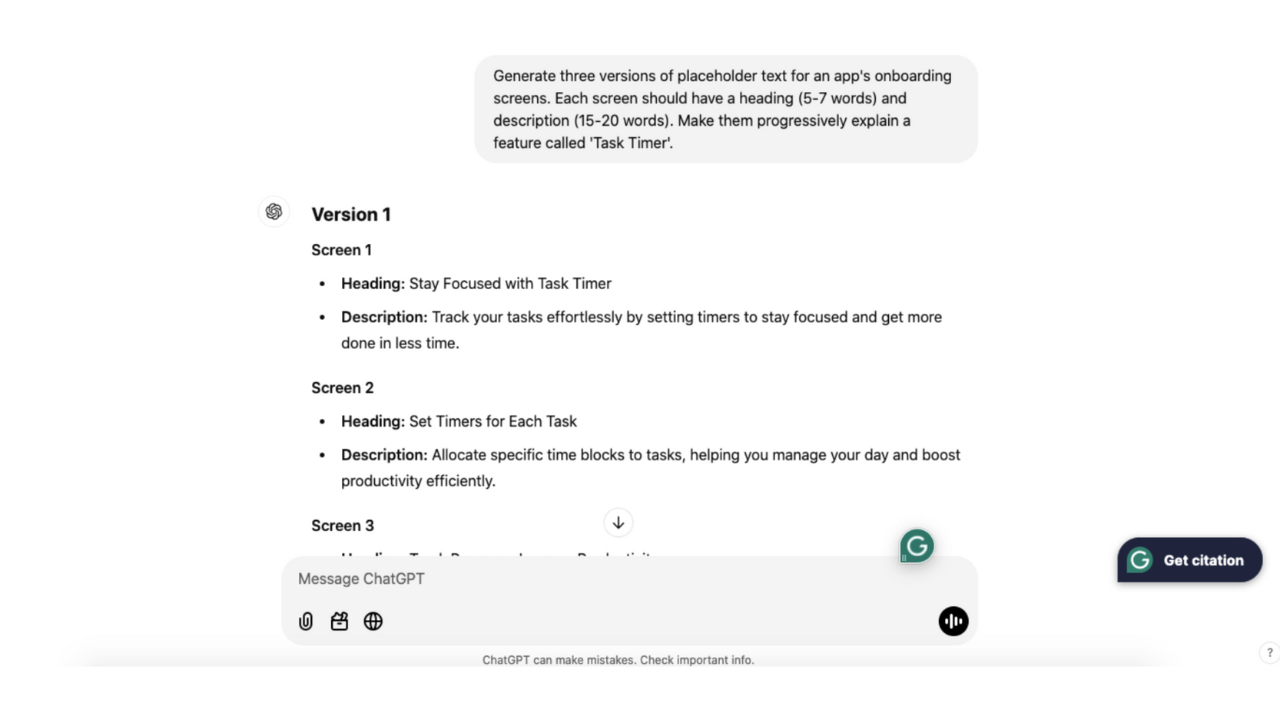 Interfejs konwersacyjny ChatGPT służy do zadawania szybkich pytań, przepisywania tekstów i pomocy w codziennej pracy.