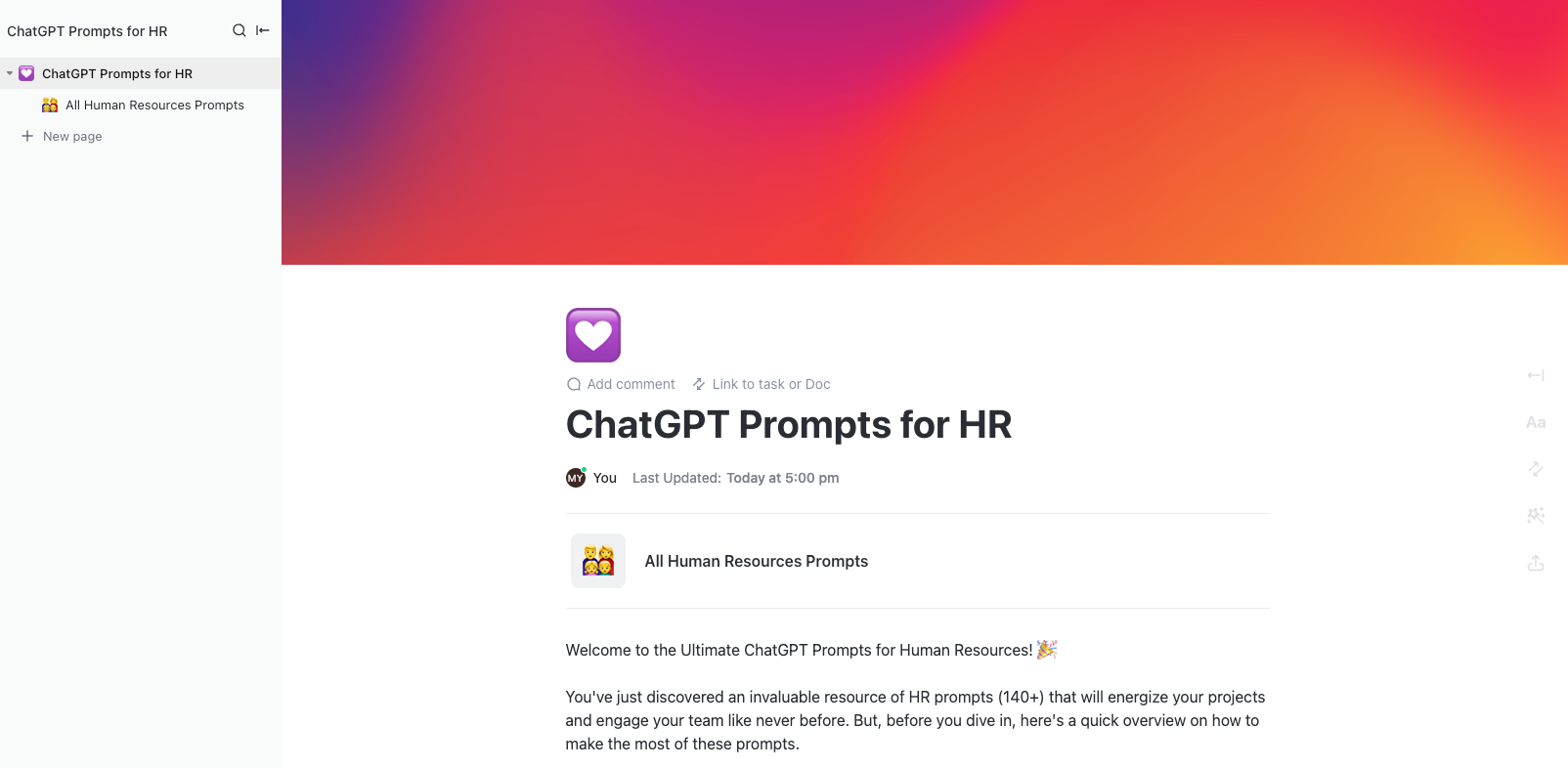ChatGPT Prompts for HR Template by ClickUp