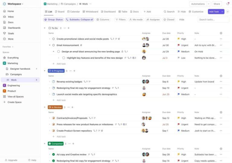 ClickUp (Best for unified project management and workflow automation)