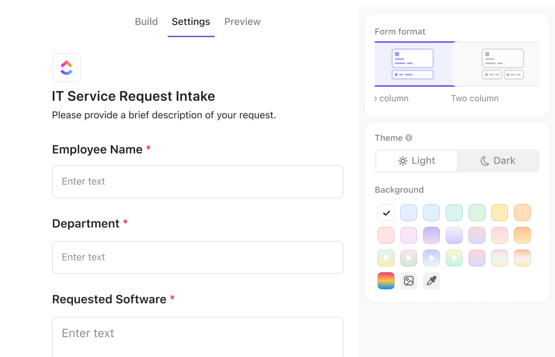 Create customizable ClickUp Forms for volunteer opportunities, applications, and feedback