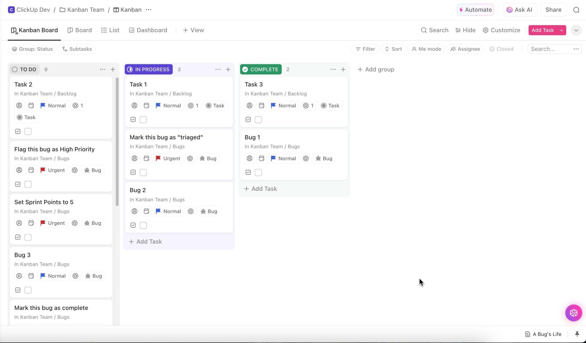 Manage flexible agent handoffs with the ClickUp Kanban Team Template