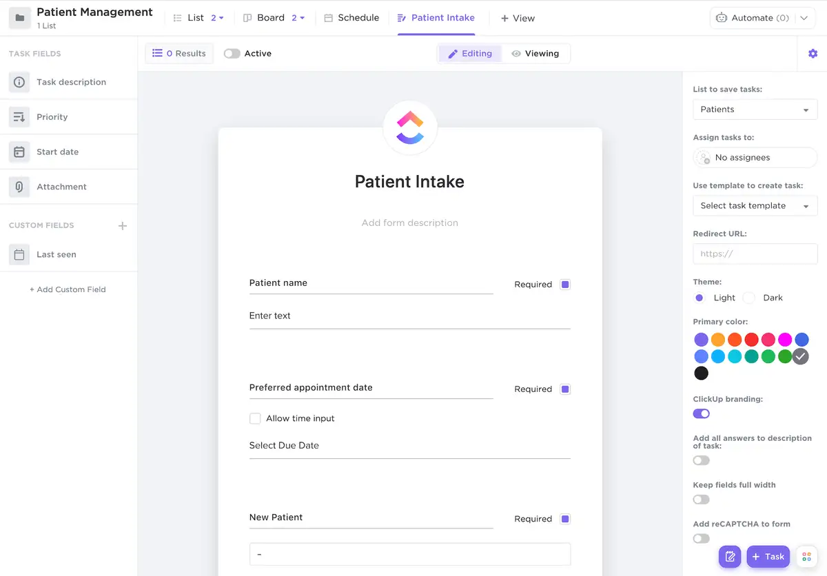 Standardize and automate intake tasks with ClickUp Forms