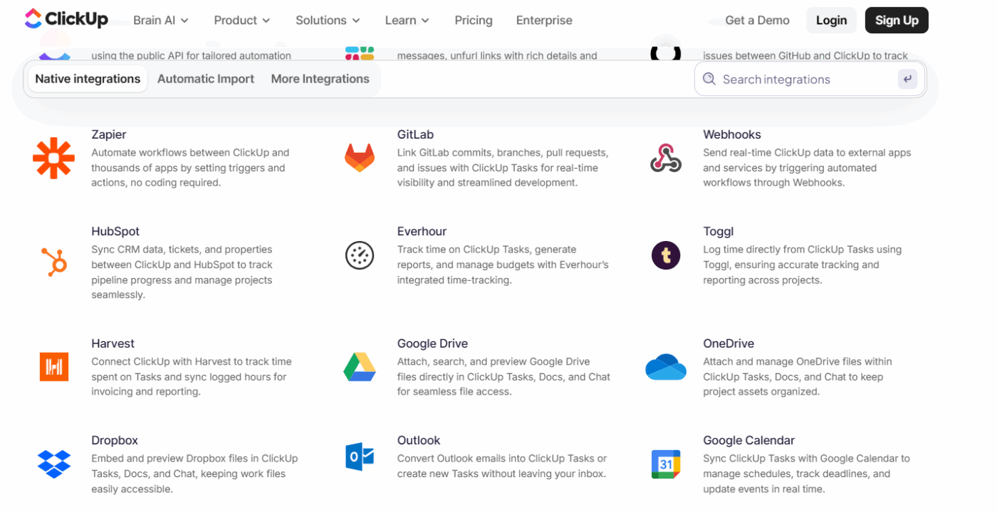 Using ClickUp integrations to connect GitHub, Slack, Figma, or other connected apps.