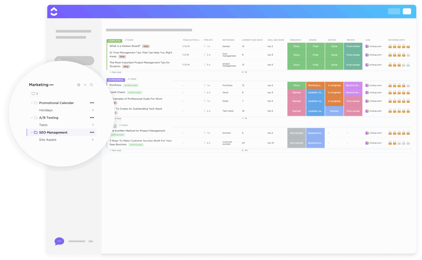 ClickUp’s SEO Research & Management Template