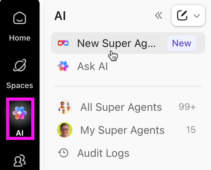 Create customizable AI agents that can perform various responsibilities with ClickUp Super Agents