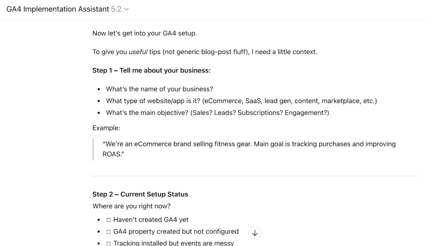 - GA4 Implementation assistant