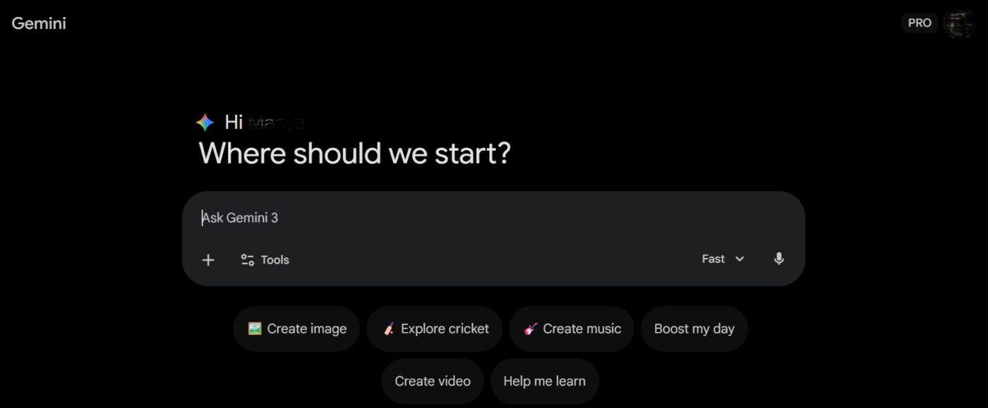 Interface of Gemini AI