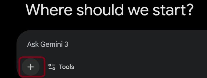 Add files in Gemini using the plus sign