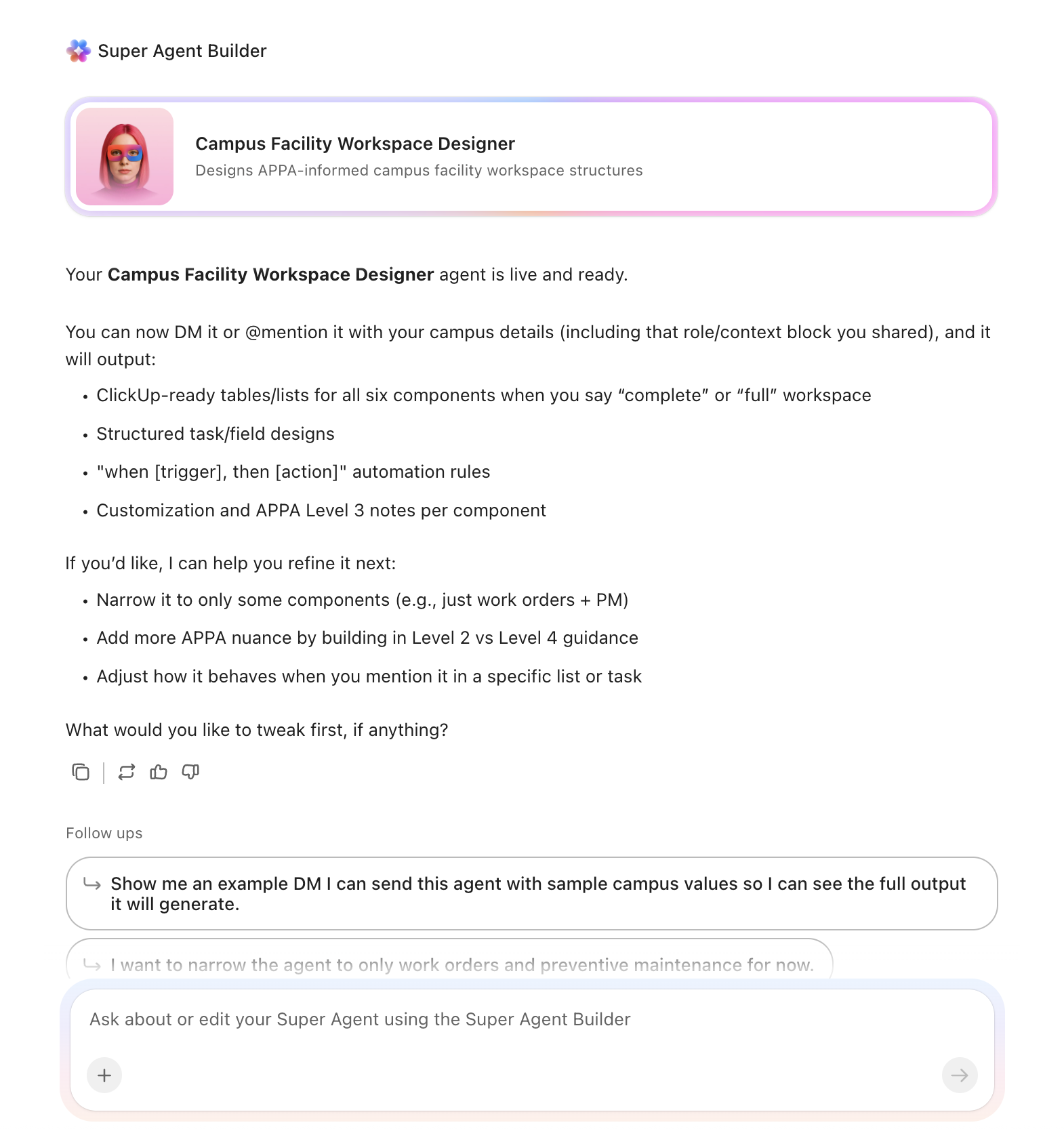 Facility Management Super Agent Builder