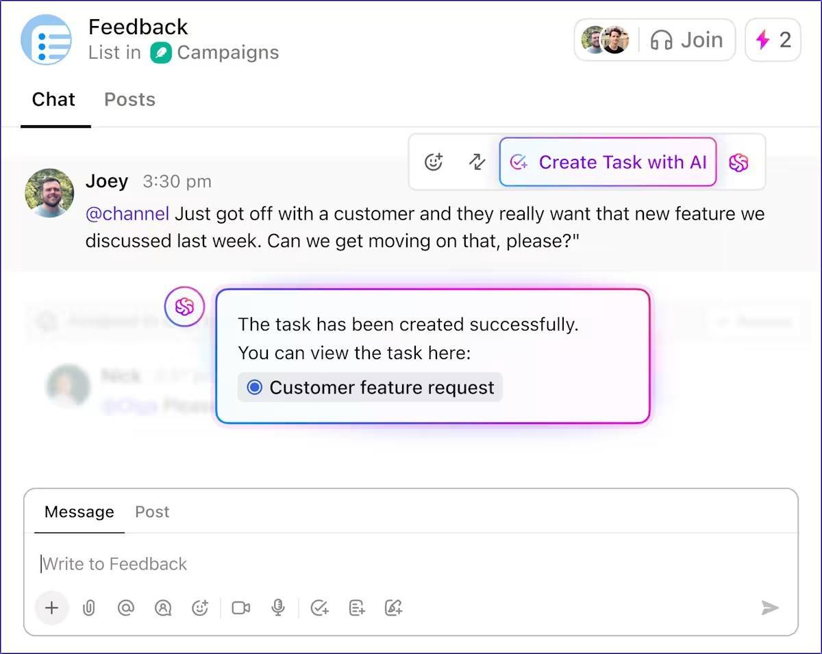 Generate tasks with full workspace context using ClickUp Brain