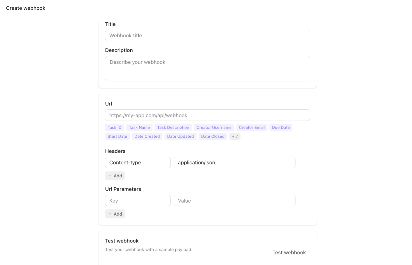 Create webhooks as a part of your ClickUp Automations
