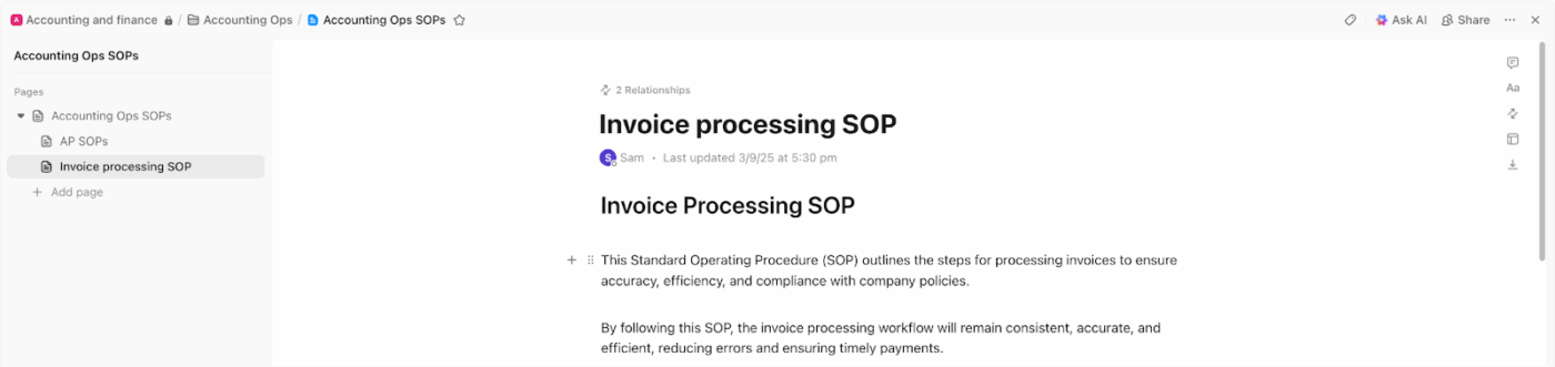 Consigue documentos que se mantengan vinculados a la ejecución en ClickUp Docs