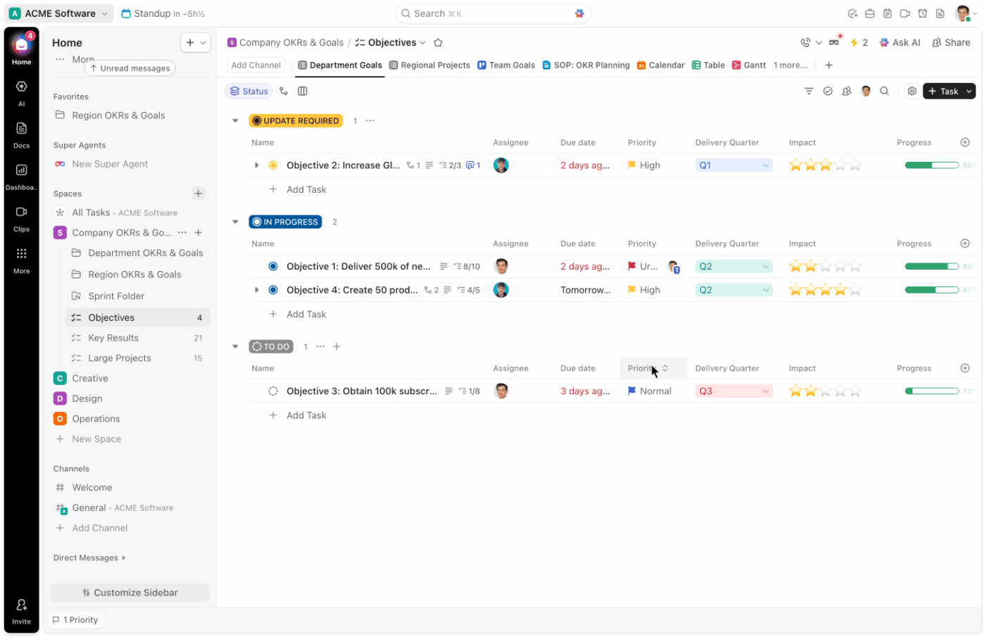Utiliza los campos personalizados y las vistas de ClickUp para realizar el seguimiento del trabajo sin tener que introducir todo en una capa de base de datos independiente
