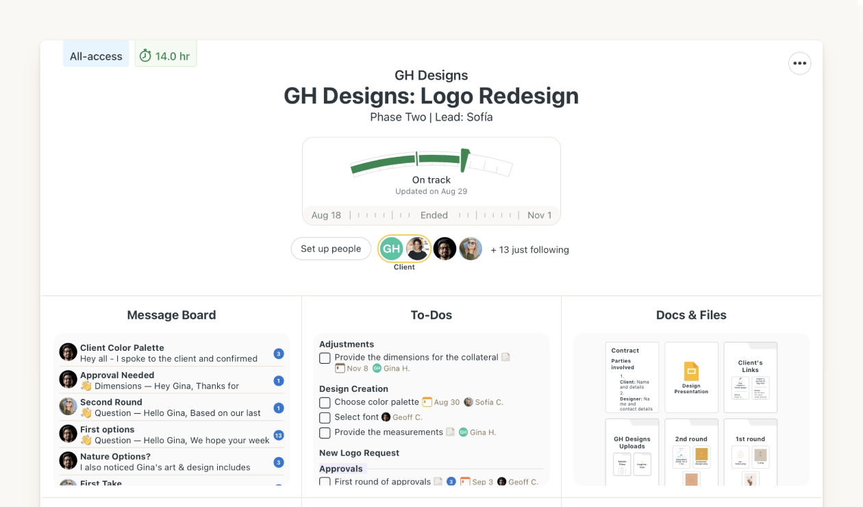 Basecamp dashboard: pm software designed for non-technical users