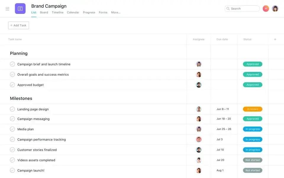 Asana dashboard: pm software designed for non-technical users