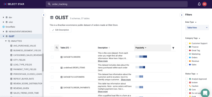Select Star dashboard: secoda alternatives