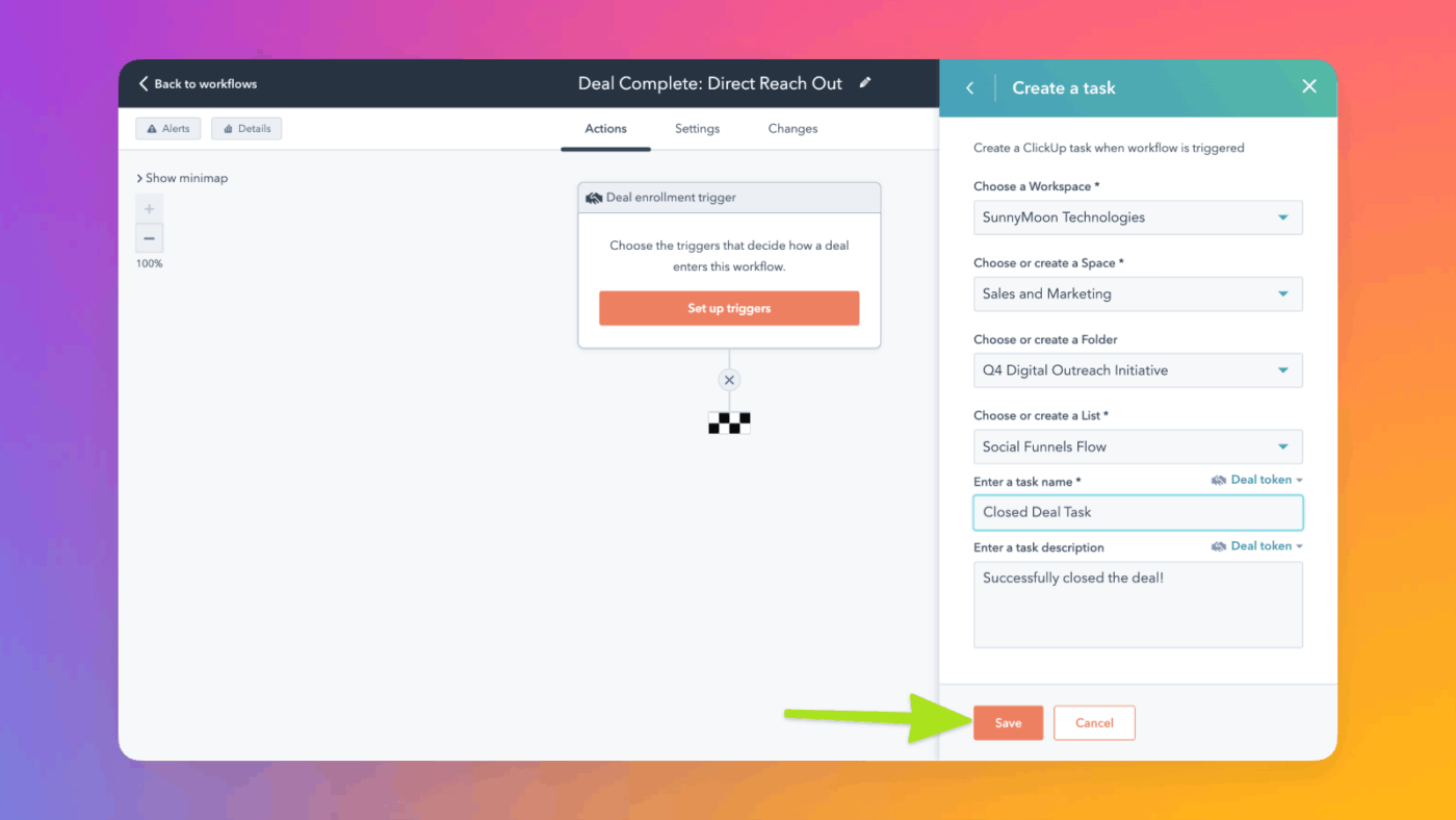 Use HubSpot to create a task in ClickUp using the ClickUp-HubSpot Integration
