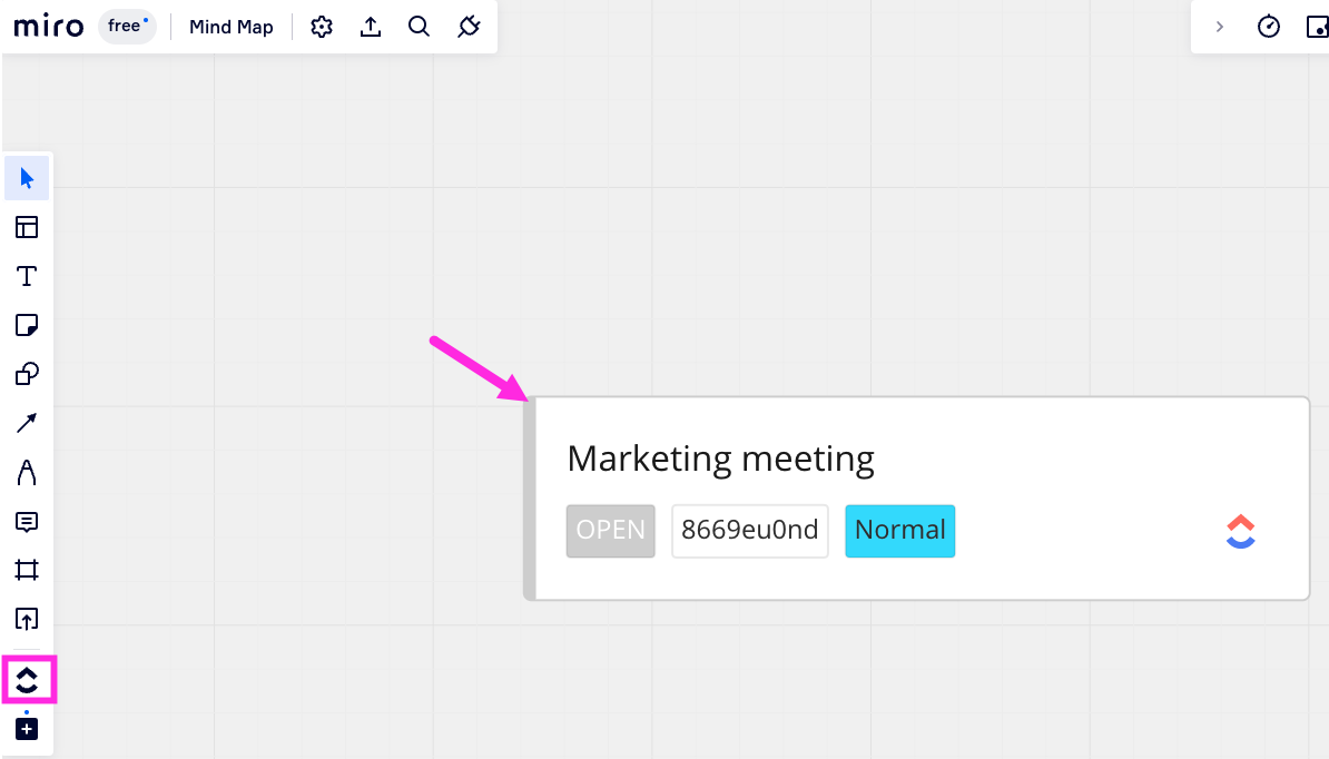 Use the ClickUp Miro Integration to add an existing ClickUp Task to your Miro board