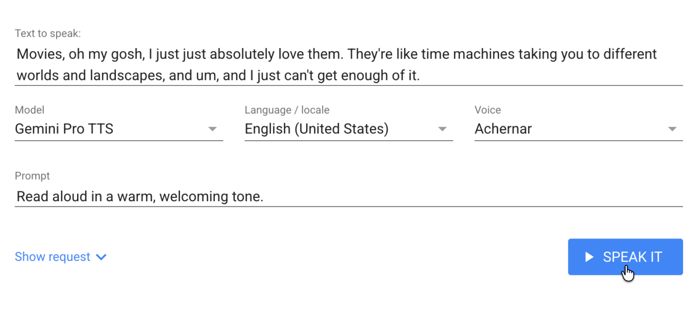 za pośrednictwem Google Cloud Text-to-Speech