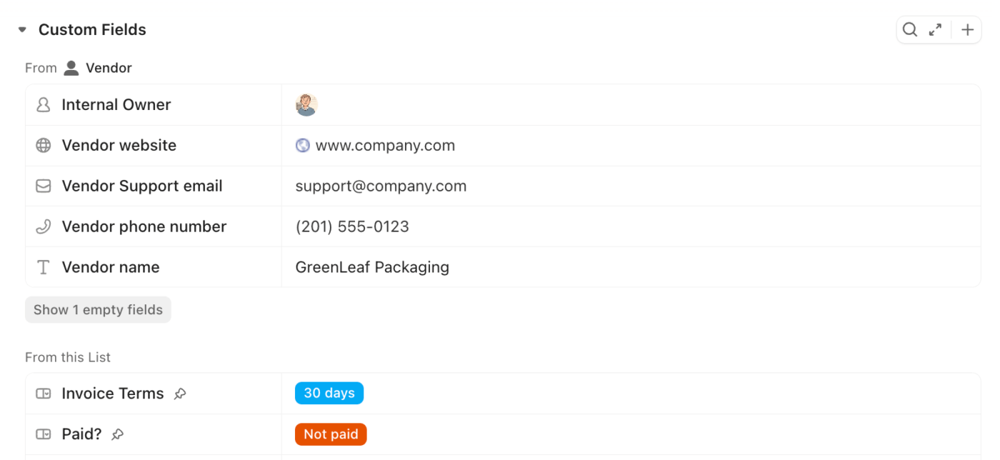 Đặt các Trường Tùy chỉnh ClickUp cụ thể cho các công việc của bạn và xem chúng trong chế độ xem bảng ClickUp.