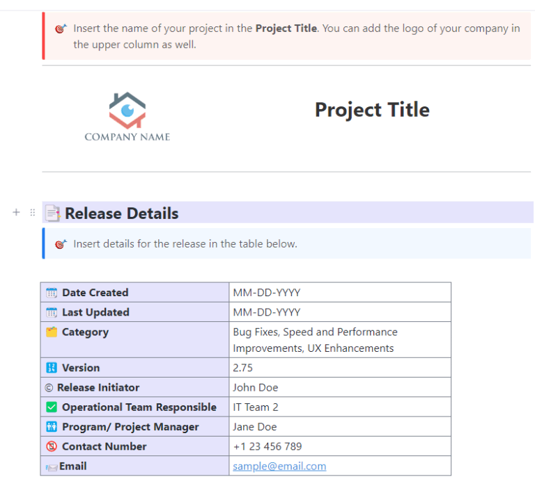Track releases from code complete to production with the ClickUp Release Management Template: release tracker in google sheets