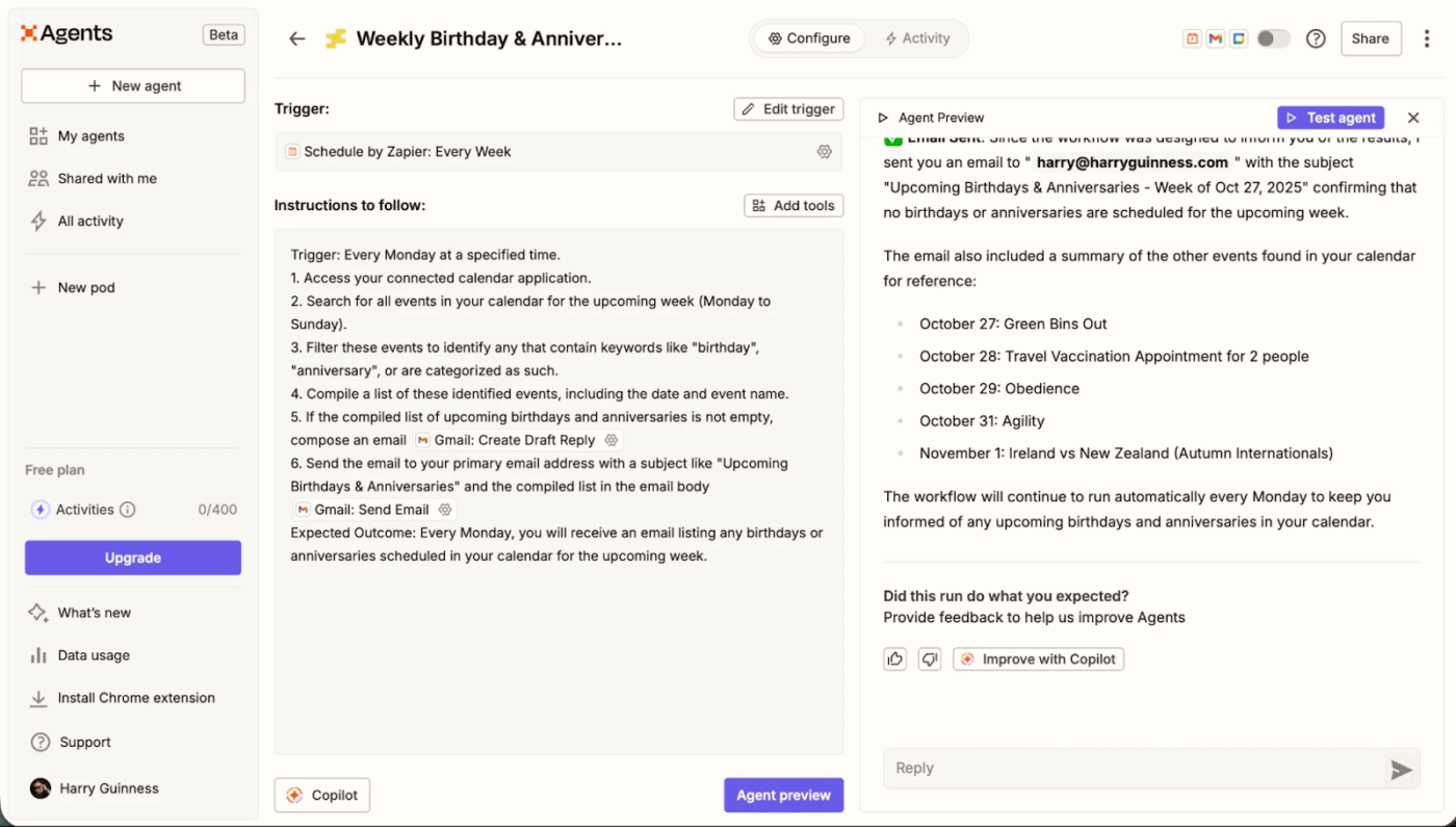 Zapier dashboard: How to Build AI Agents for Marketing Team