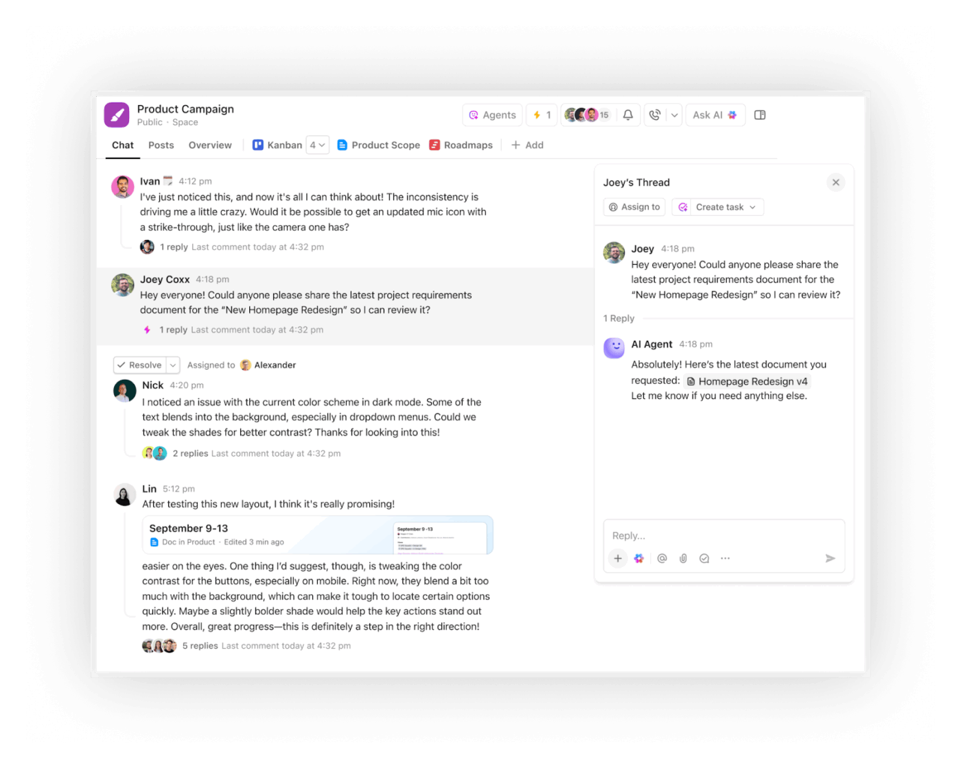 Comunicação direta facilitada com o ClickUp Chat
