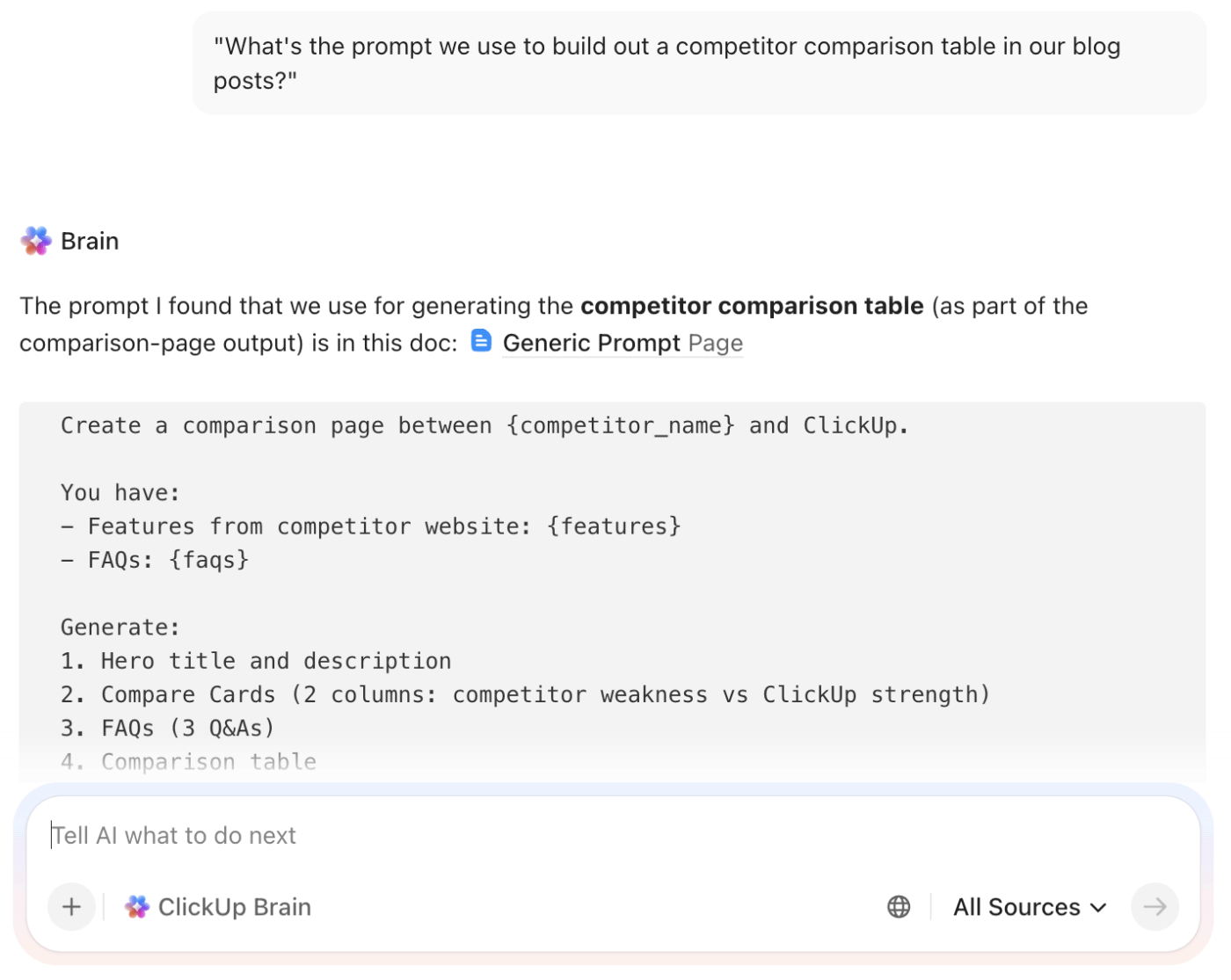 ClickUp Brain lấy các lời nhắc từ Không gian Làm việc: Cách chuyển đổi từ ChatGPT sang Claude mà không mất bối cảnh