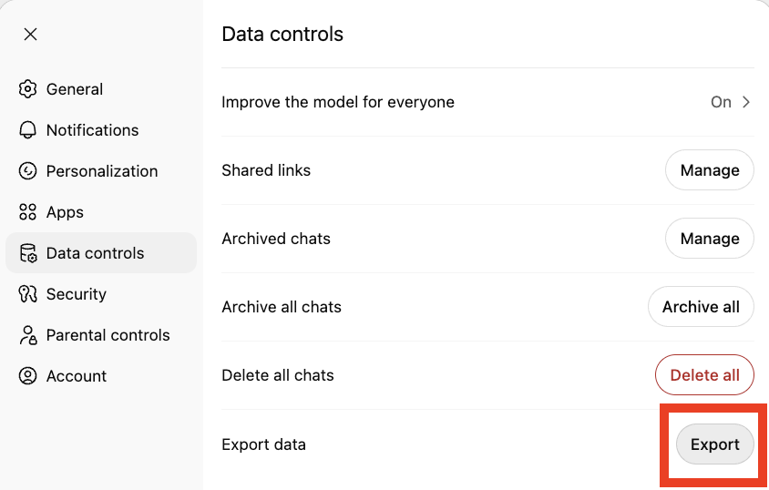 Xuất dữ liệu ChatGPT
