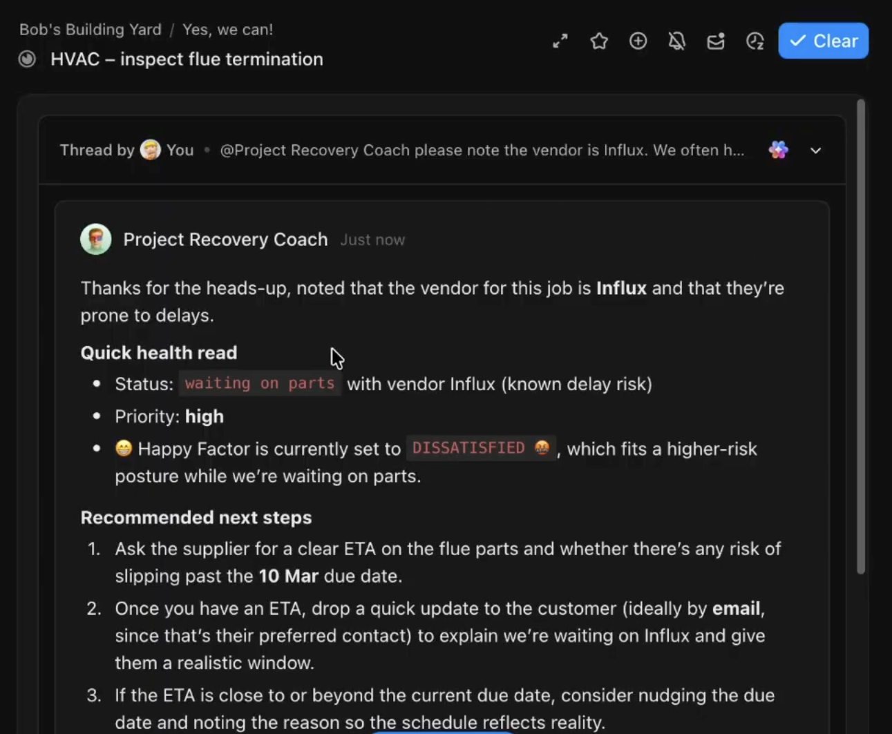 how to build ai agents for sales team: project recovery coach super agent