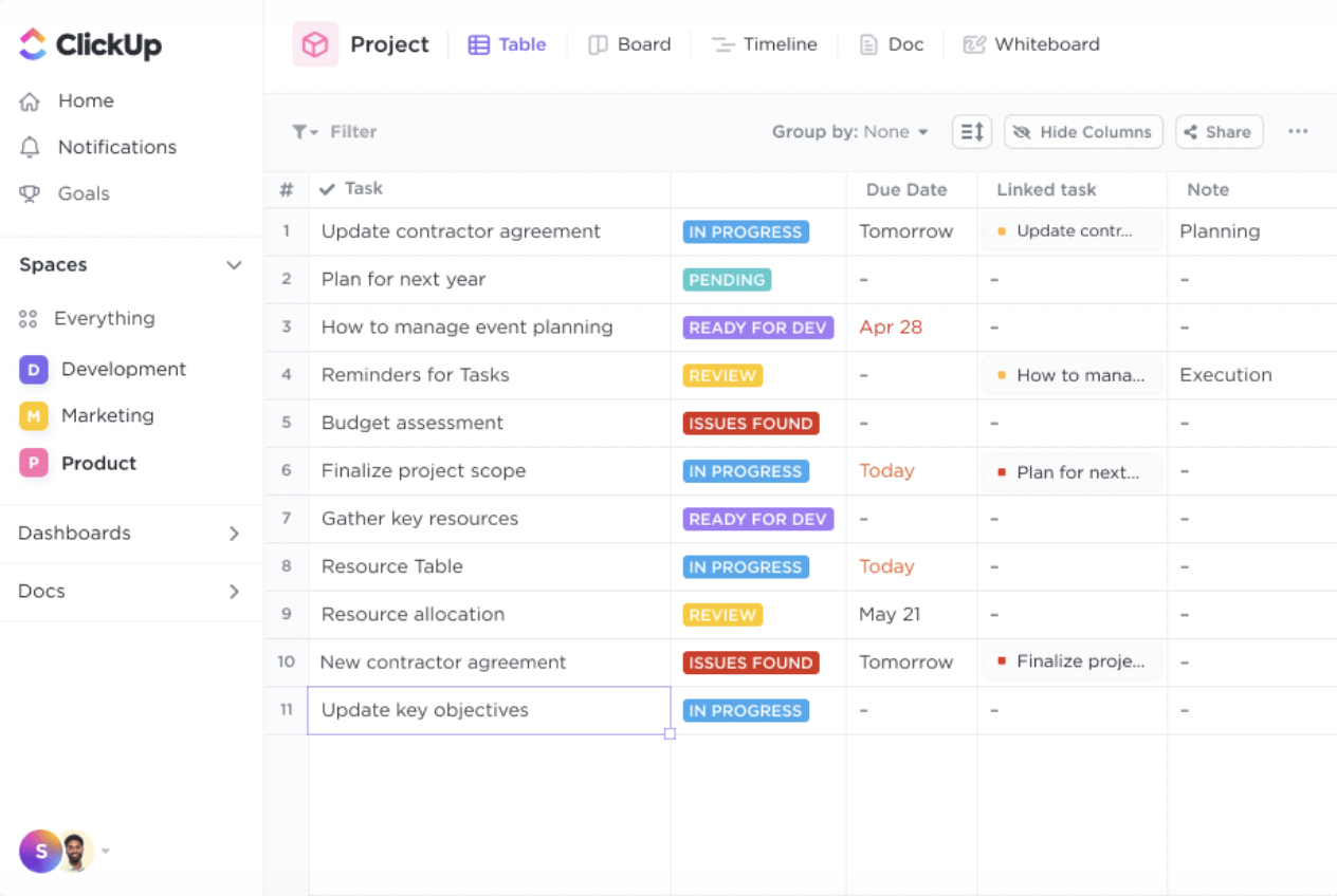 ClickUp's Table View