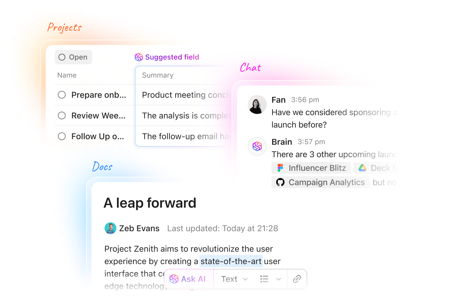 Combine your tasks, documents, chats, and project tracking in ClickUp's Converged AI Workspace