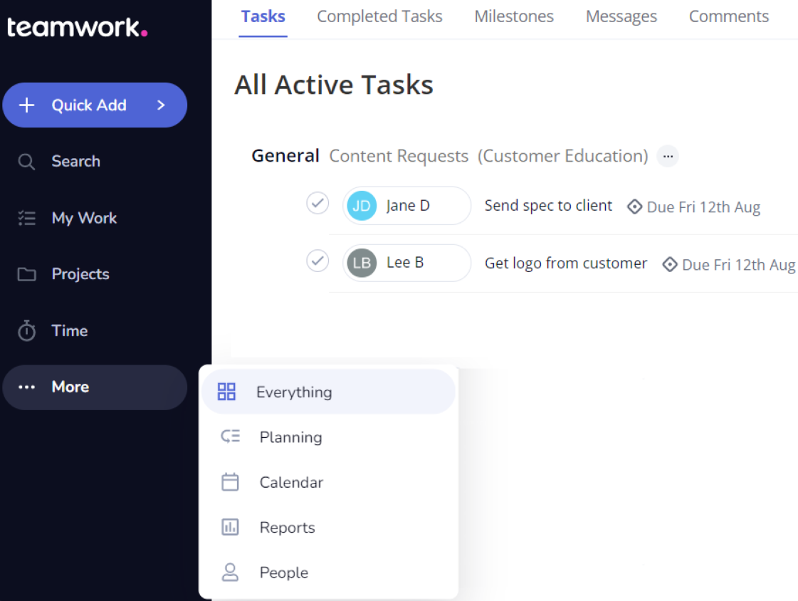 Chế độ xem các công việc của bạn trên các không gian làm việc trong TeamWork