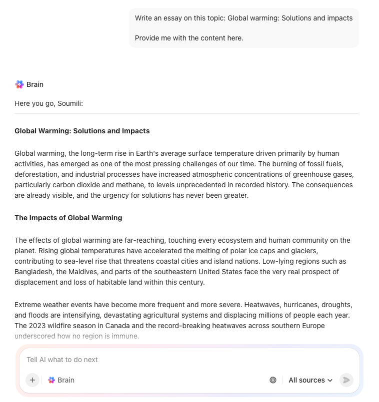 Generate essays in your preferred tone and style with ClickUp Brain