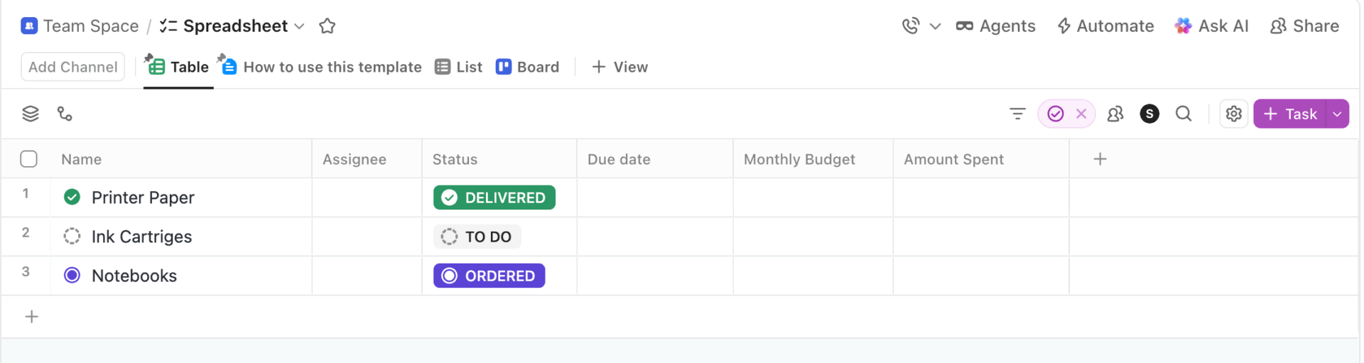 Track experiment runs with scores and notes using the ClickUp Spreadsheet Template