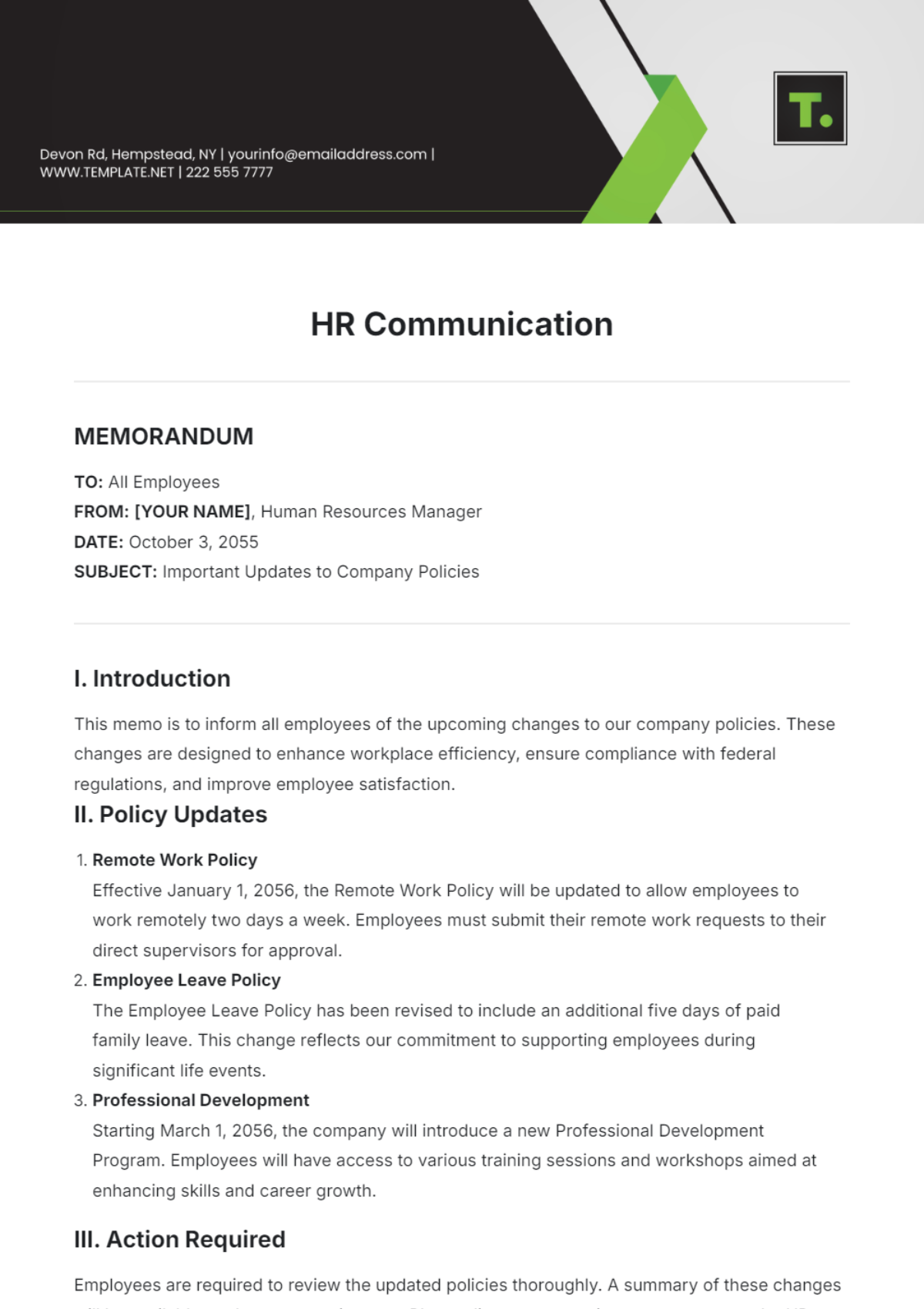HR communication template by template.net