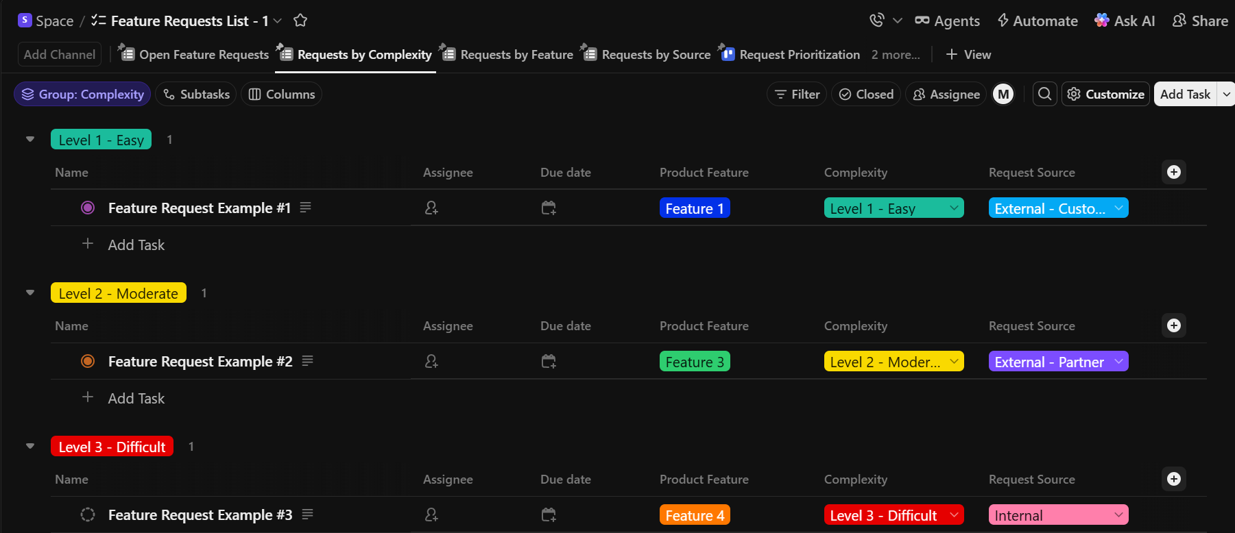 Feature Requests List Template by ClickUp