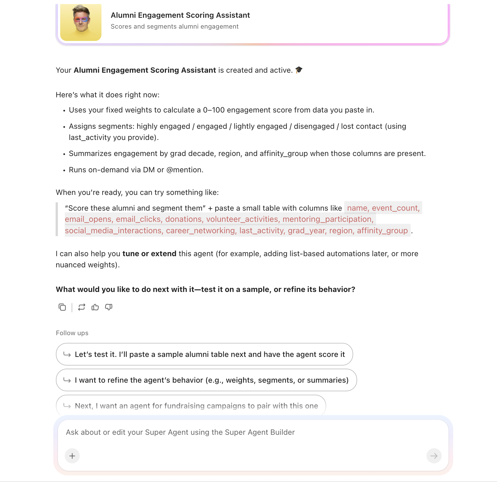 동문 관계 관리 슈퍼 에이전트 빌더