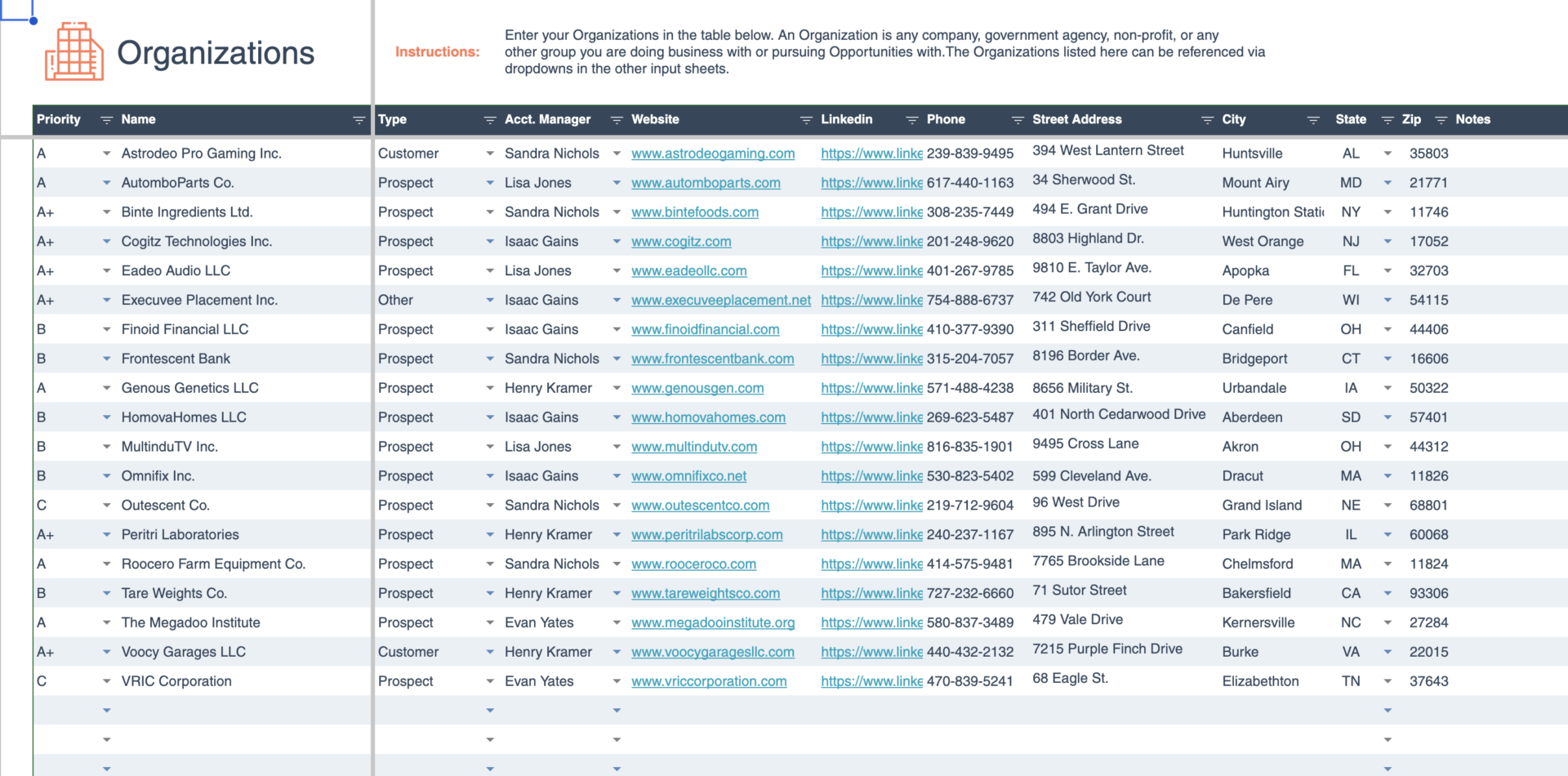 Get a structured CRM in Excel or Google Sheets without building from scratch