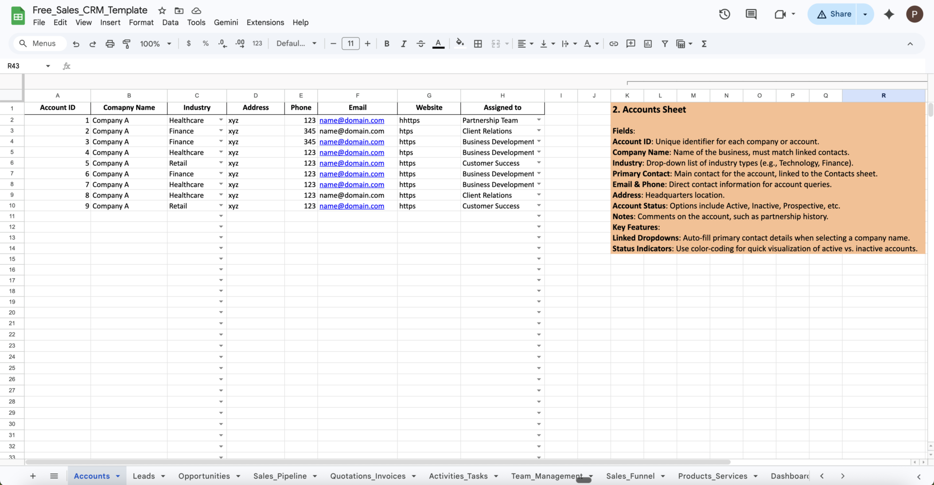 Pipeline CRM Free Sales CRM Template